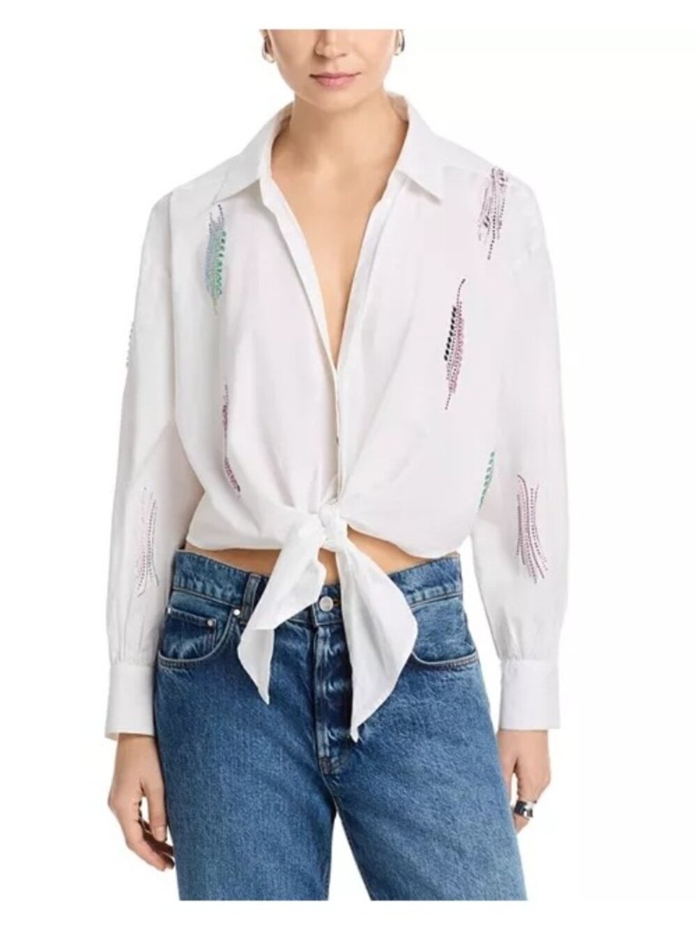 NWT Cinq a sept Paillette Whirl Marianna white Top shirt size XS